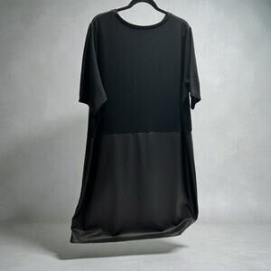 ASOS Black Mix Media Faux Leather Dress Size 18 Short Sleeve Knee Length